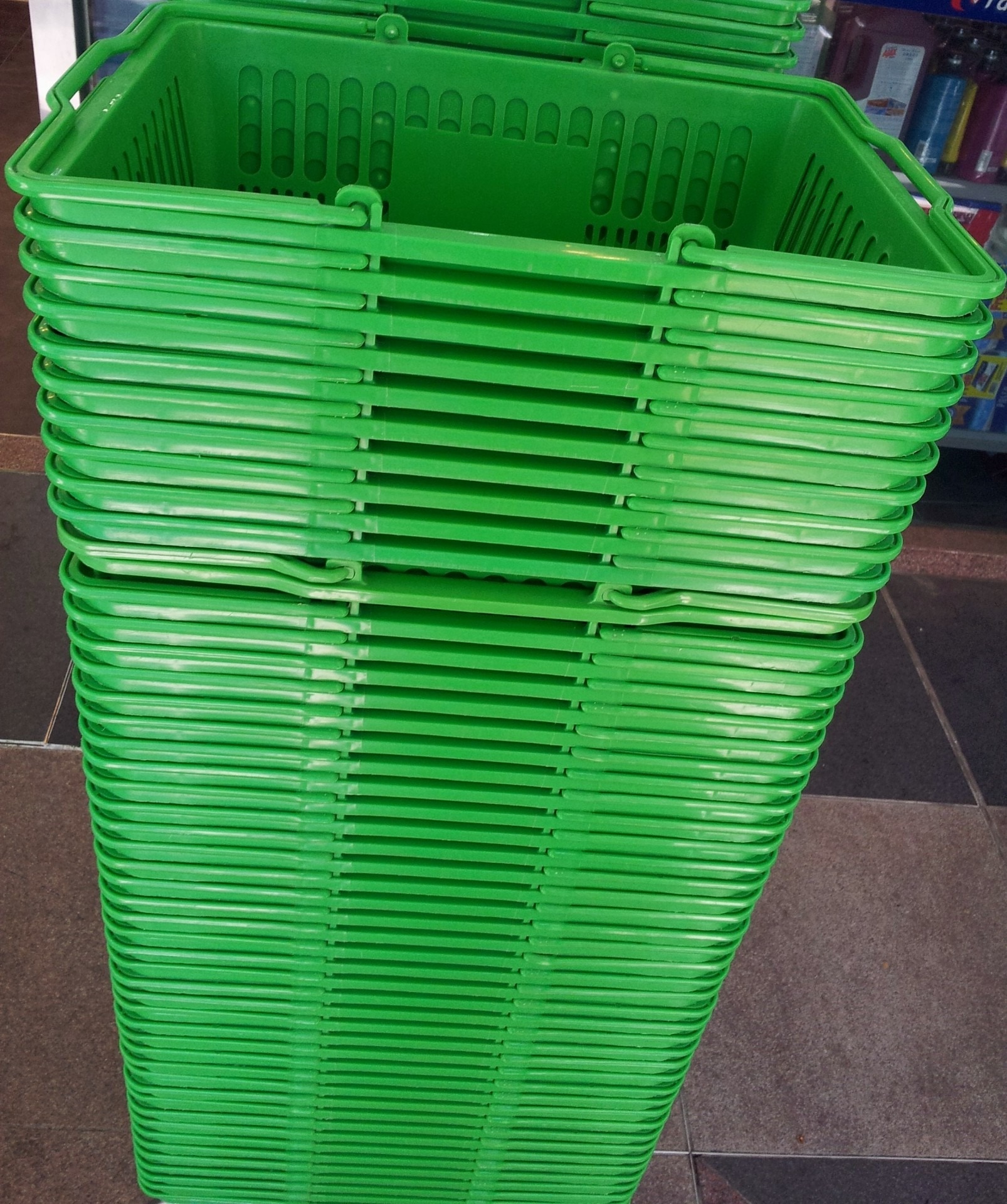green stackable plastic shopping basket lot