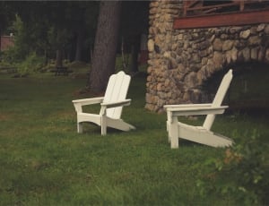 2 white wooden adirondacks chair thumbnail