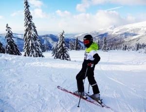 men's black white and neon green ski suit thumbnail