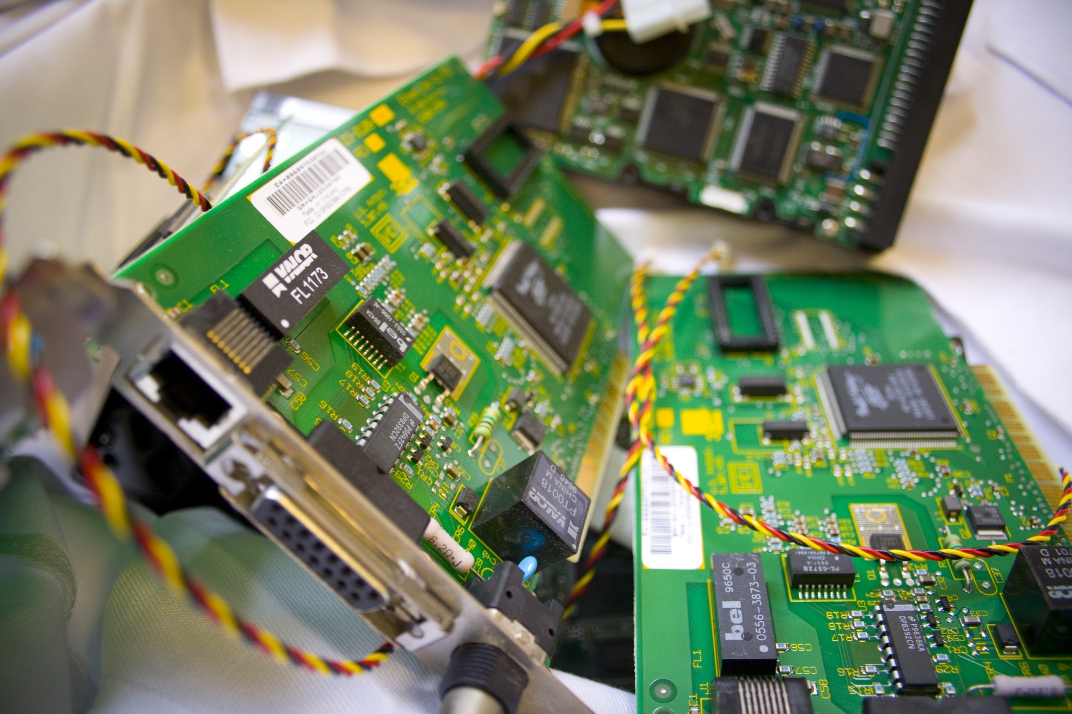 shallow focus photography of green circuit boards