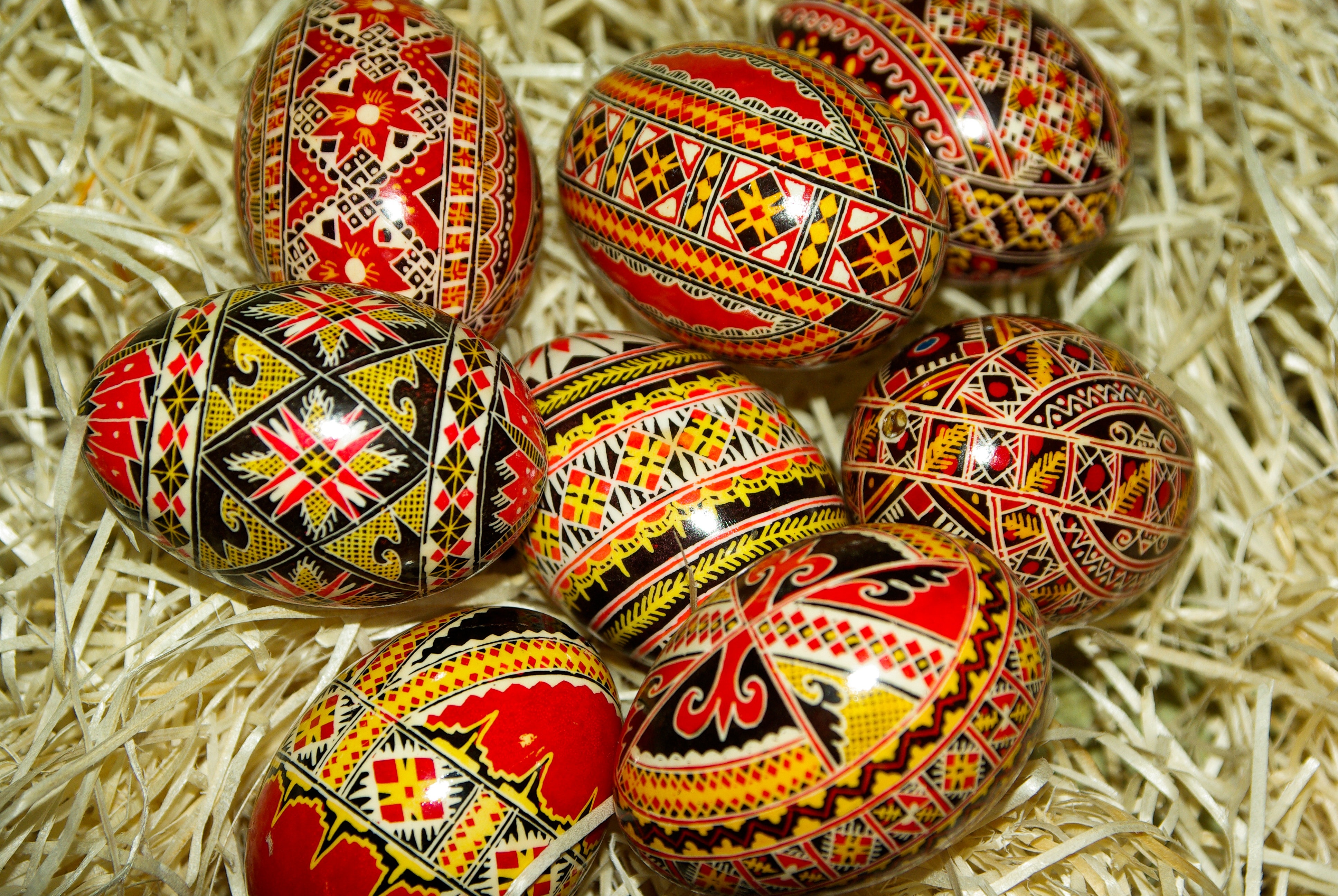 red lack and yellow decorative egg lot