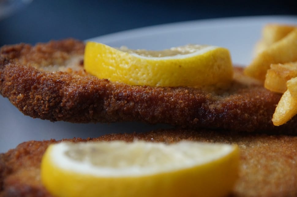 cooked meat with lemon on top preview