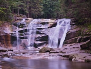 waterfalls on brown rocks thumbnail