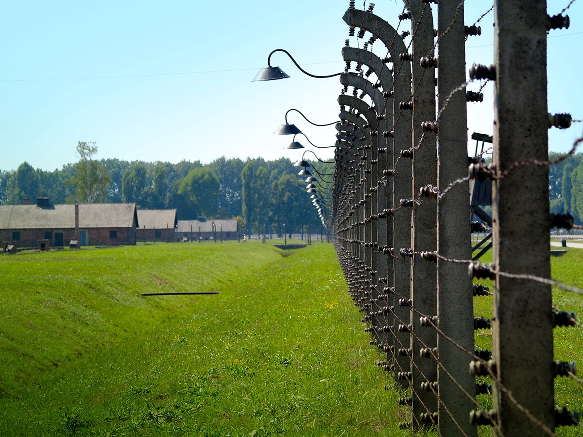 Concentration Camp, Auschvitz - Birkenau, grass, security