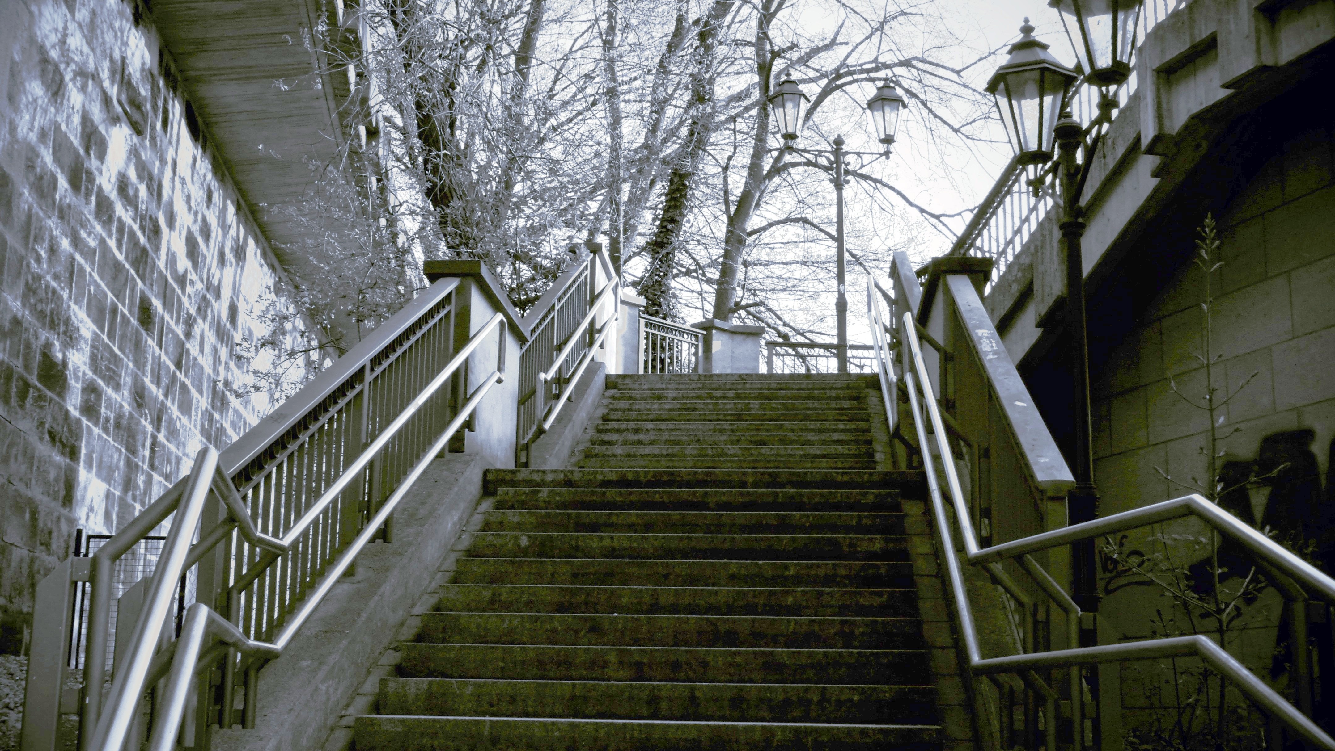 steel stair case in the park during day time