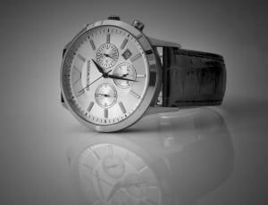 black leather strap with silver round emporio armani watch thumbnail