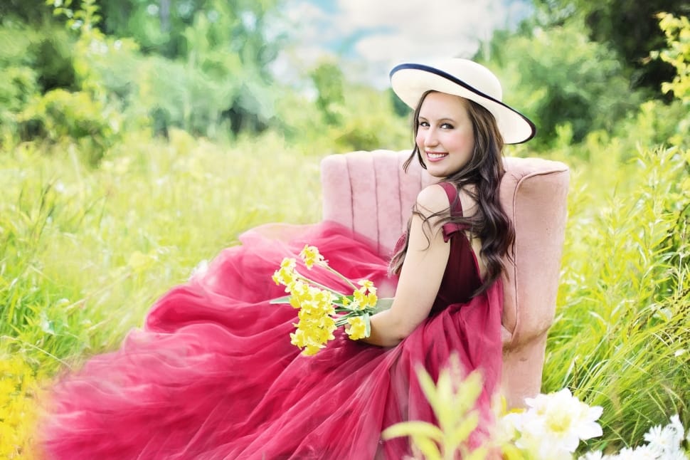 Flowers, Yellow, Pretty Woman, Field, beautiful woman, young adult preview