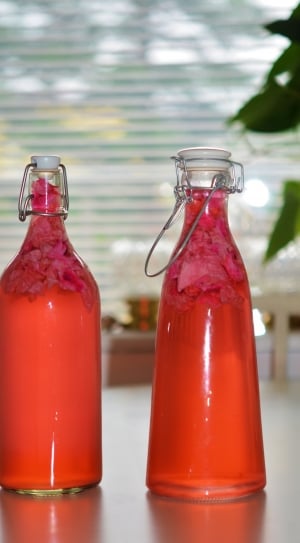 Sweet, Bottle, Pink, Red, Healthy, Drink, red, focus on foreground thumbnail