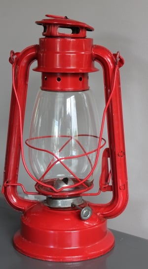 red and clear glass tubular lantern thumbnail