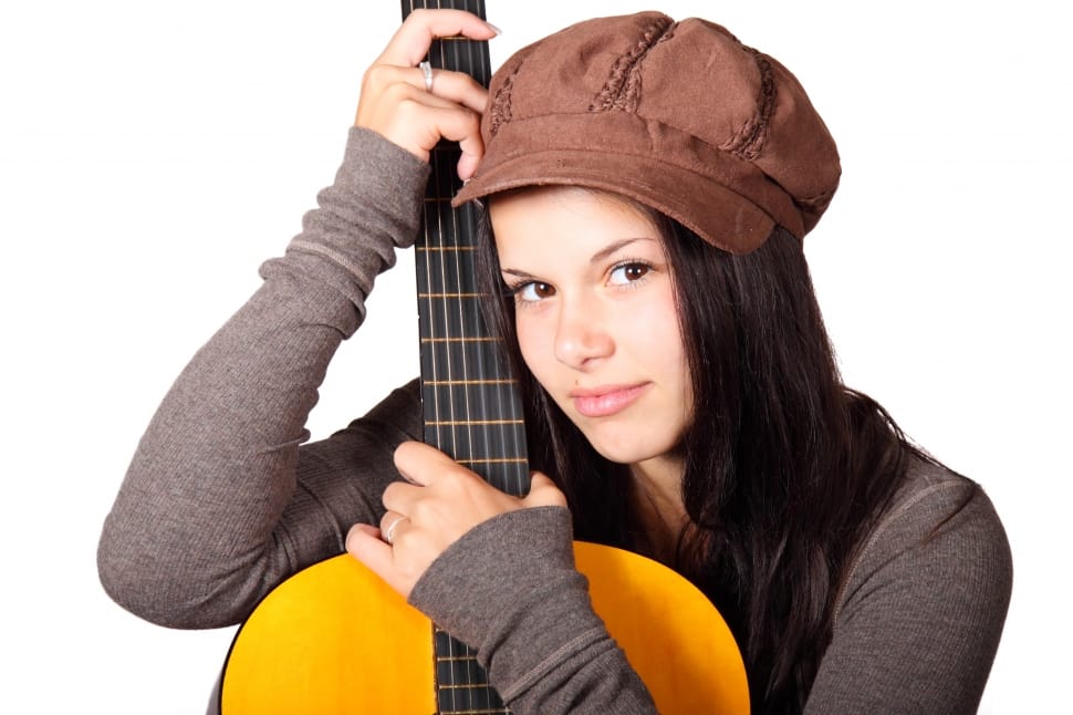 Female, Girl, Cute, Acoustic Guitar, hat, one woman only preview