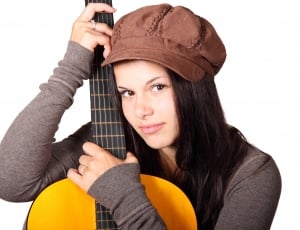 Female, Girl, Cute, Acoustic Guitar, hat, one woman only thumbnail