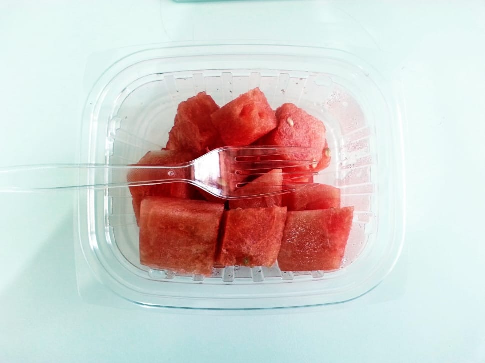 watermelon plastic fork and container preview