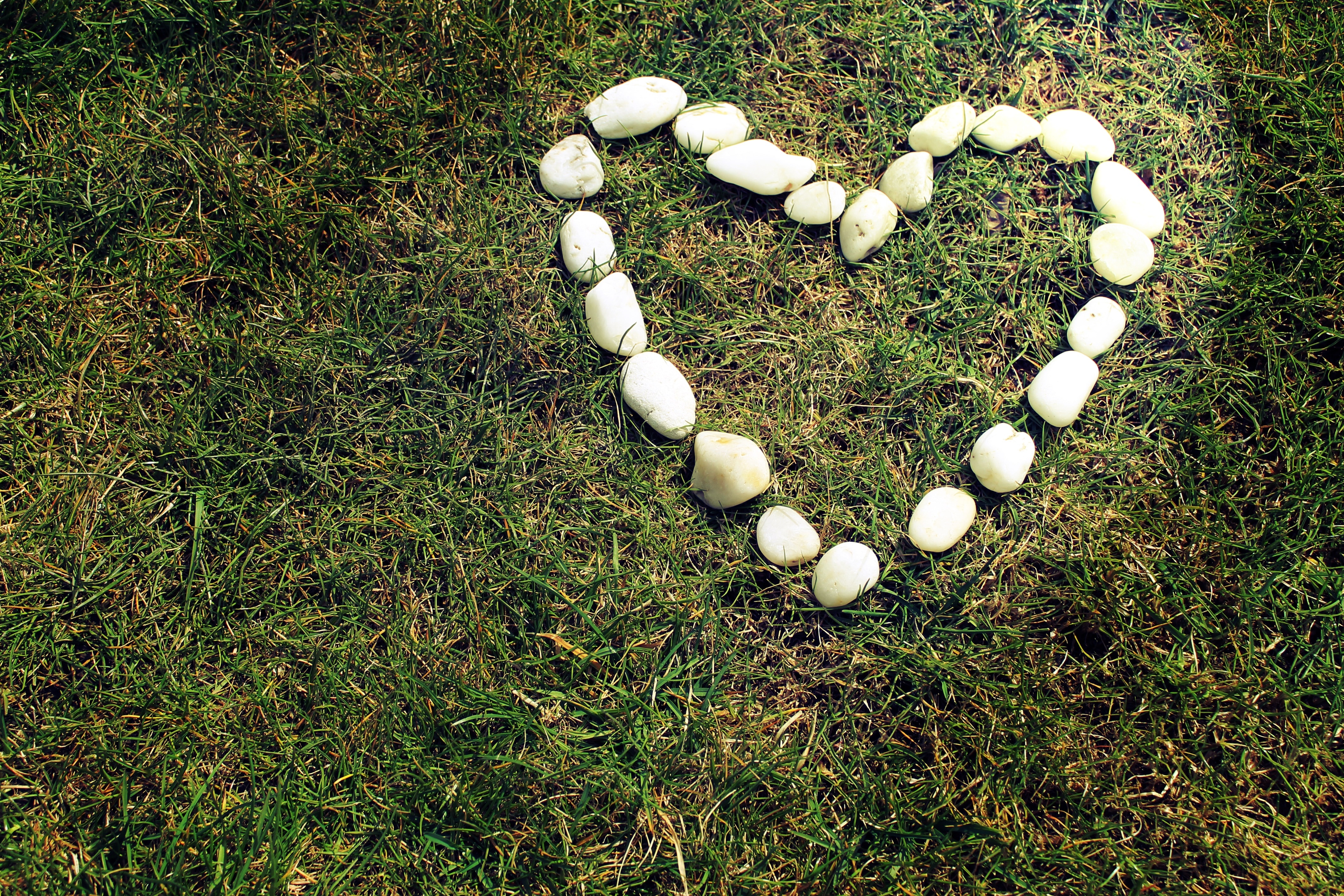 Grass, Heart, Outdoor, Shape, Stones, heart shape, love