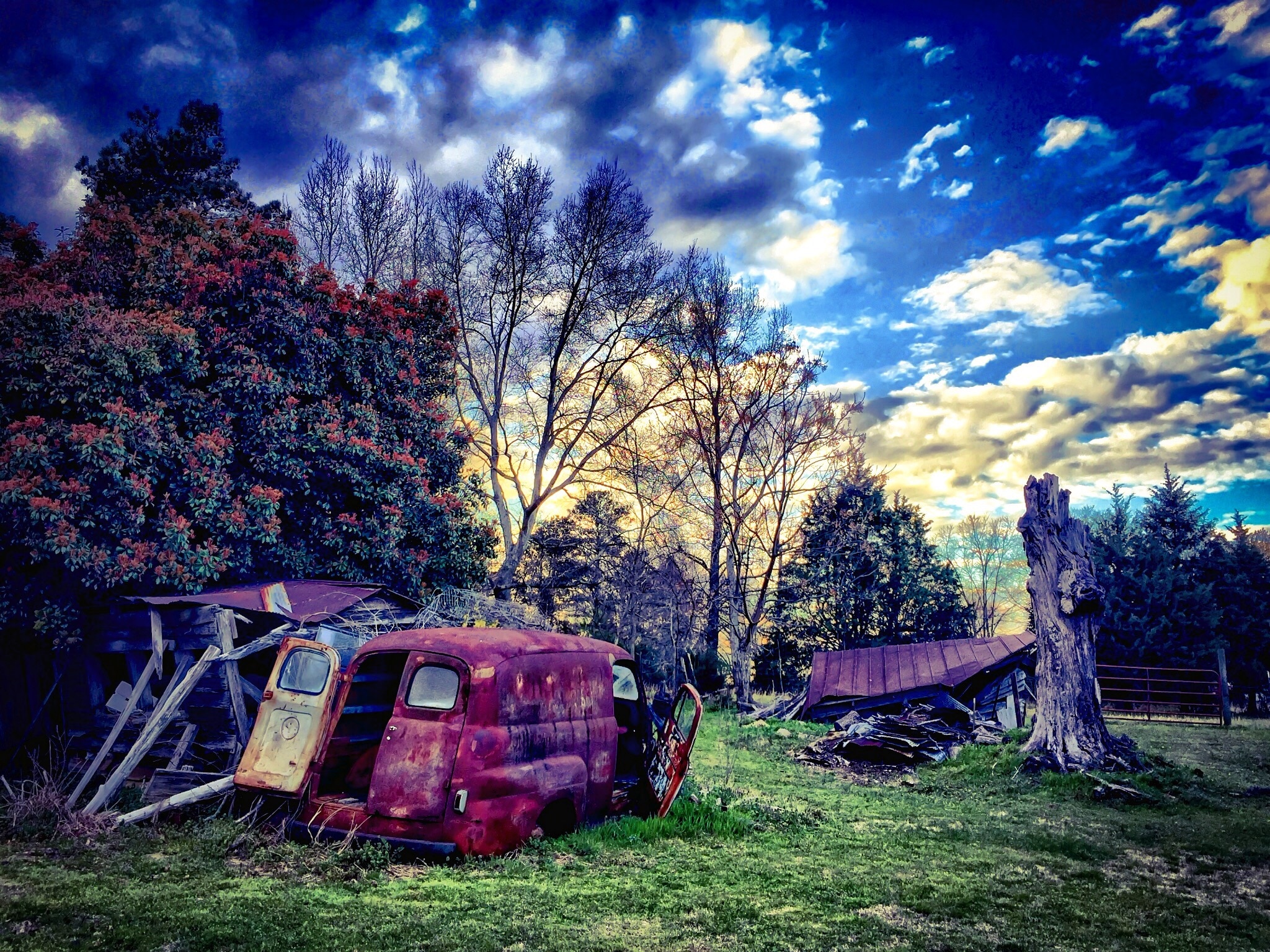 Abandoned cars, colorful, HDR