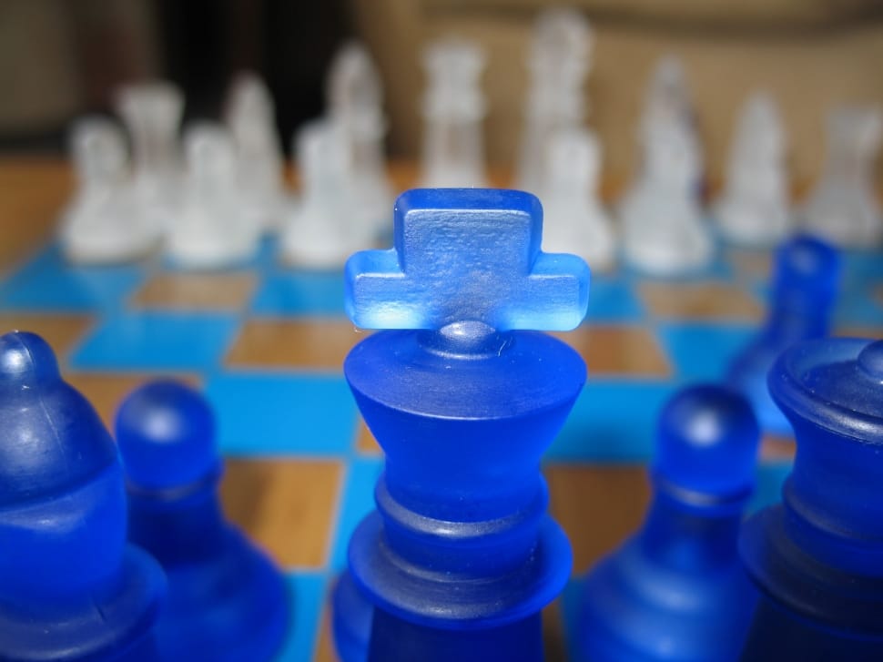 blue and white glass chess board game preview