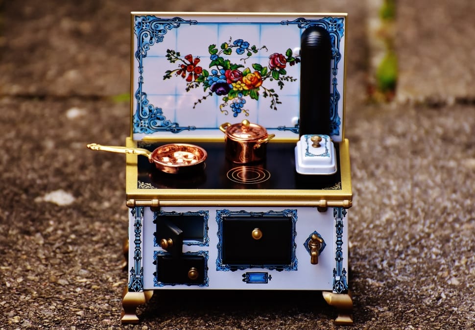 black brass white blue floral induction stove toy set preview