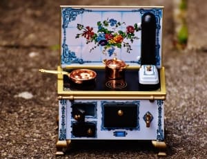 black brass white blue floral induction stove toy set thumbnail