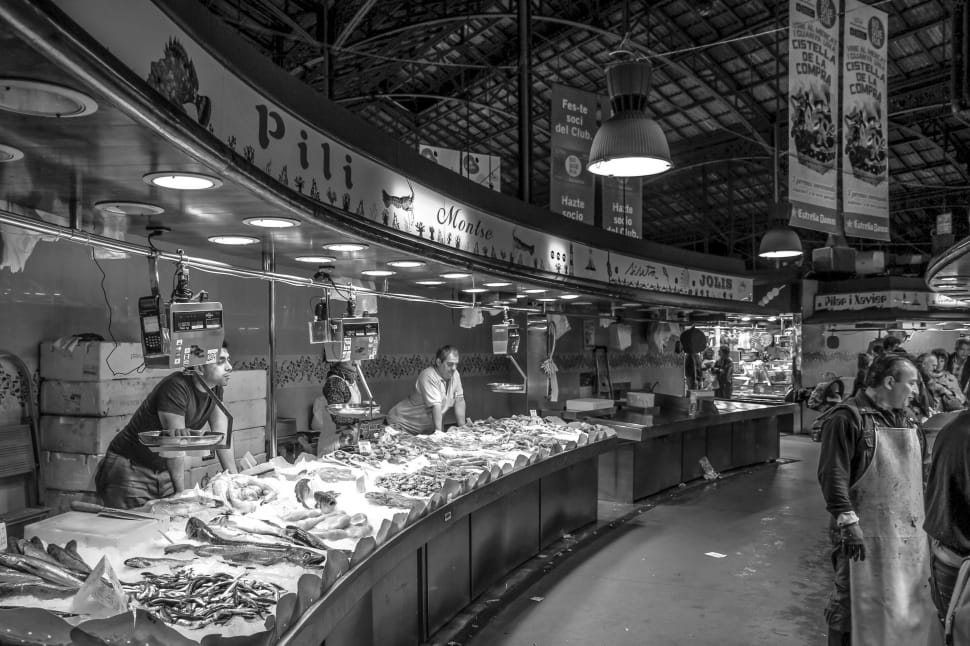 Seafood, Fish, Fish Market, illuminated, people preview