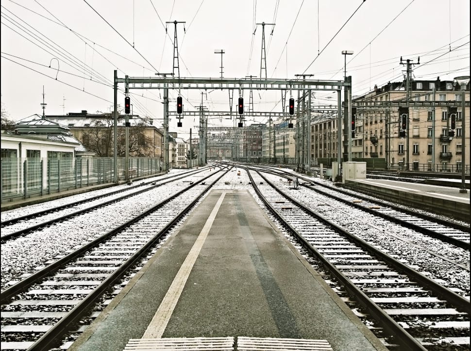 Railway, Platform, Train Station, Geneva, railroad track, cable preview