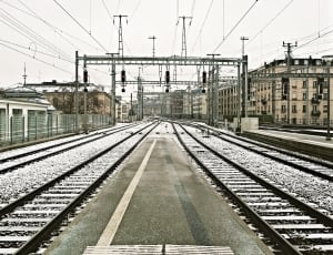Railway, Platform, Train Station, Geneva, railroad track, cable thumbnail