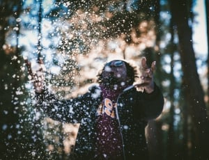 photograph of man in black jacket with water drops effects thumbnail