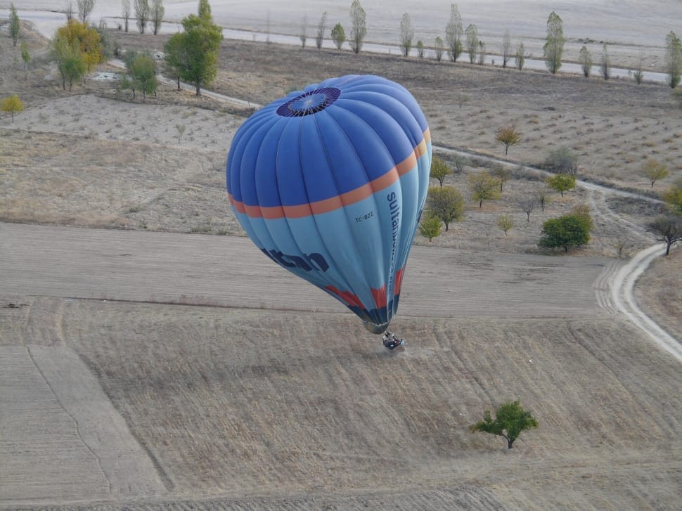 blue air balloon on gray open field during daytime preview