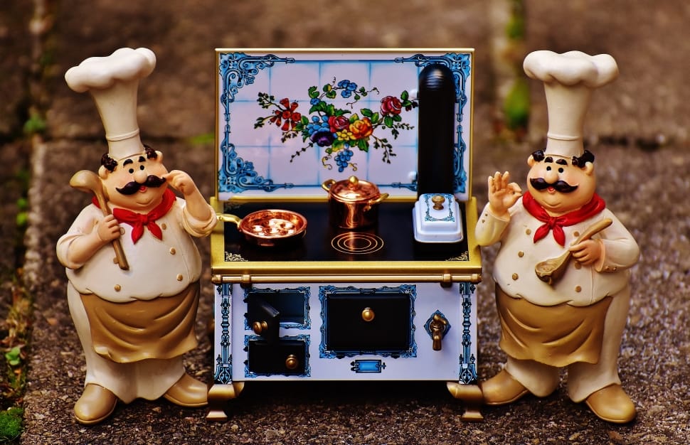 2 chef ceramic figurine and stove range toy preview