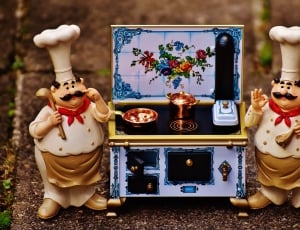 2 chef ceramic figurine and stove range toy thumbnail