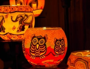 orange and red owl print bowl thumbnail