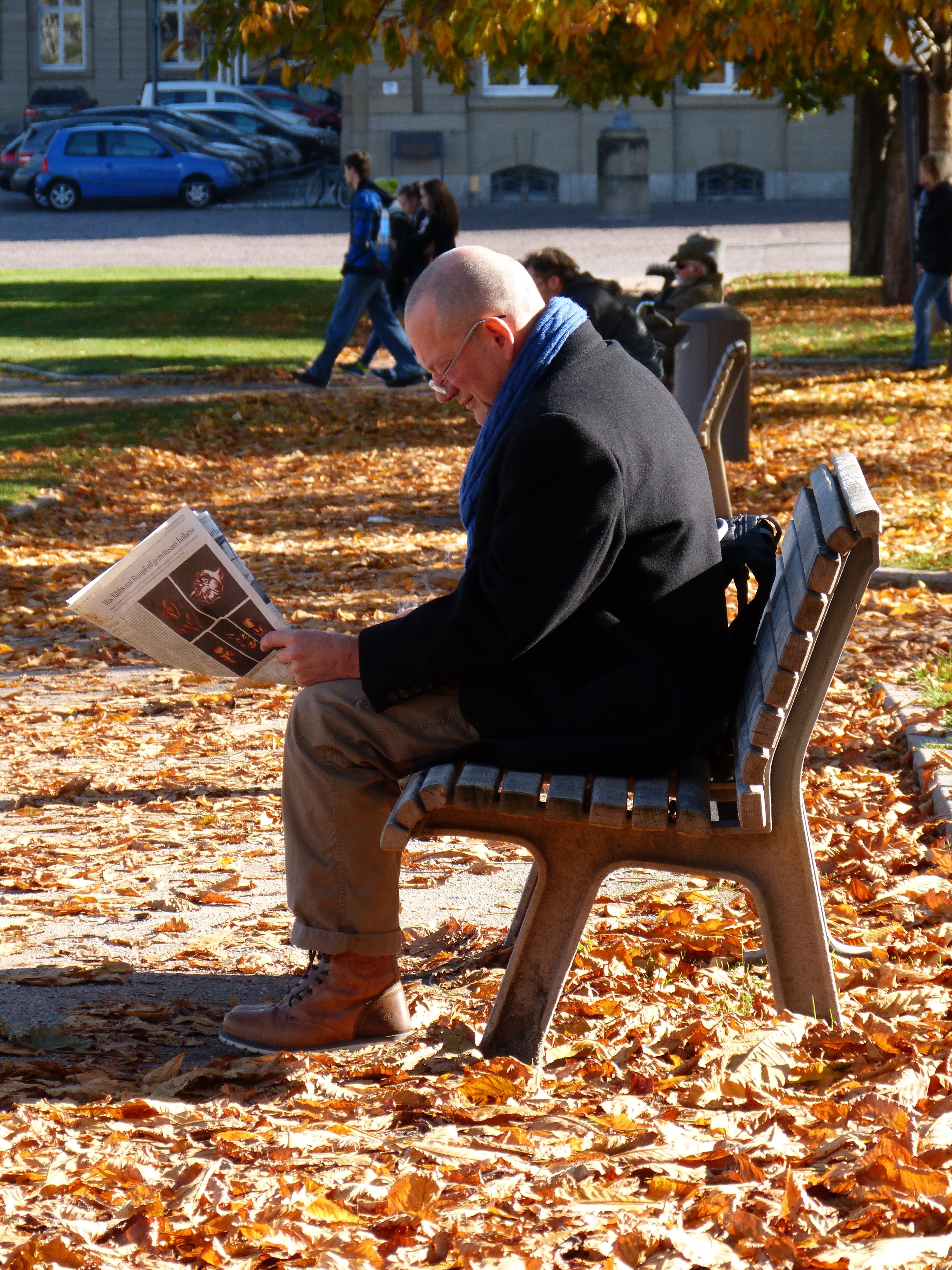Human, Newspaper, Read, Break, Park, Man, full length, senior adult