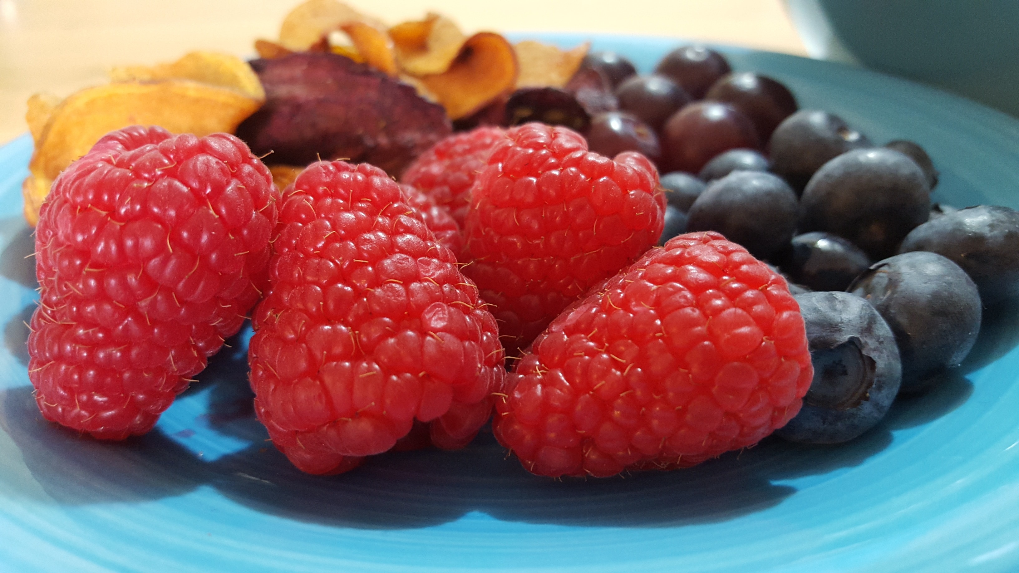raspberries and blue berries