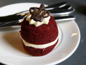 red velvet macaroons top with chocolate crown pretzel thumbnail