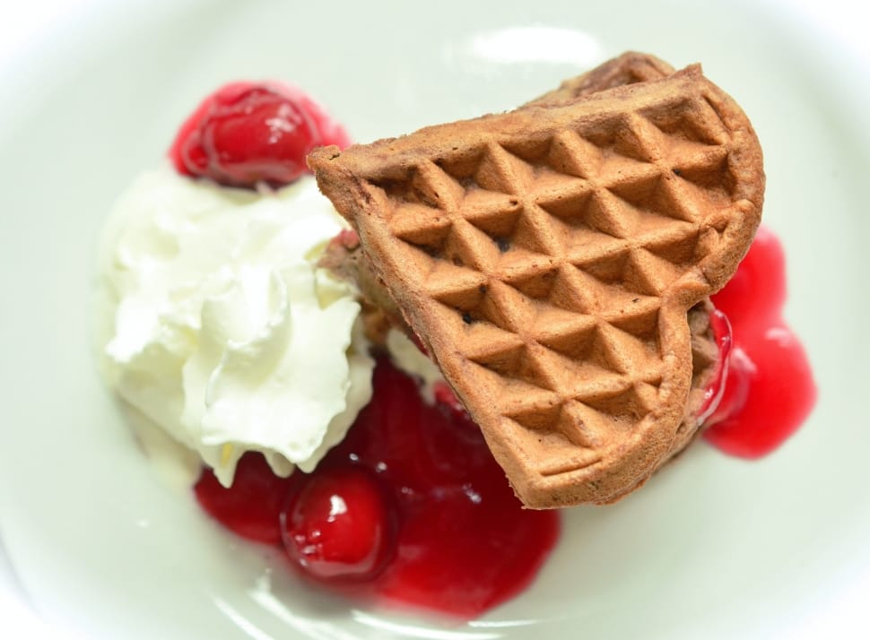 waffle with jam and white cream preview