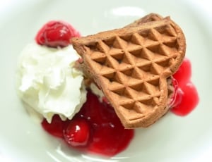waffle with jam and white cream thumbnail