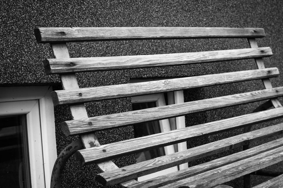 gray scale photo of brown wooden bench preview
