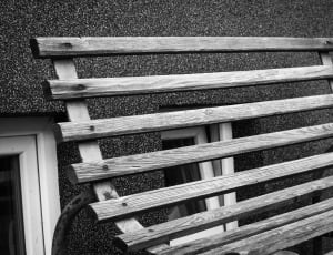 gray scale photo of brown wooden bench thumbnail