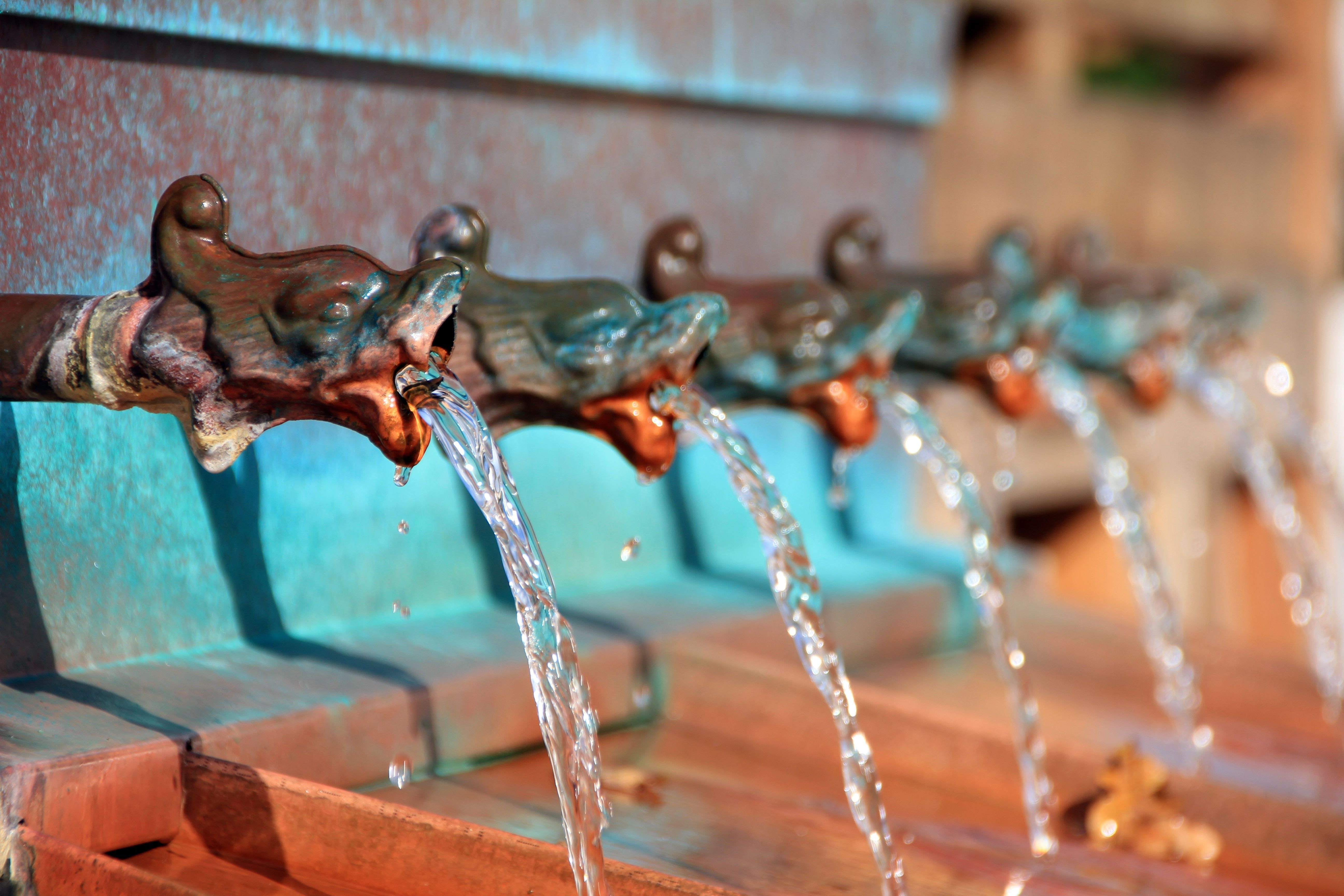 brown and teal faucet