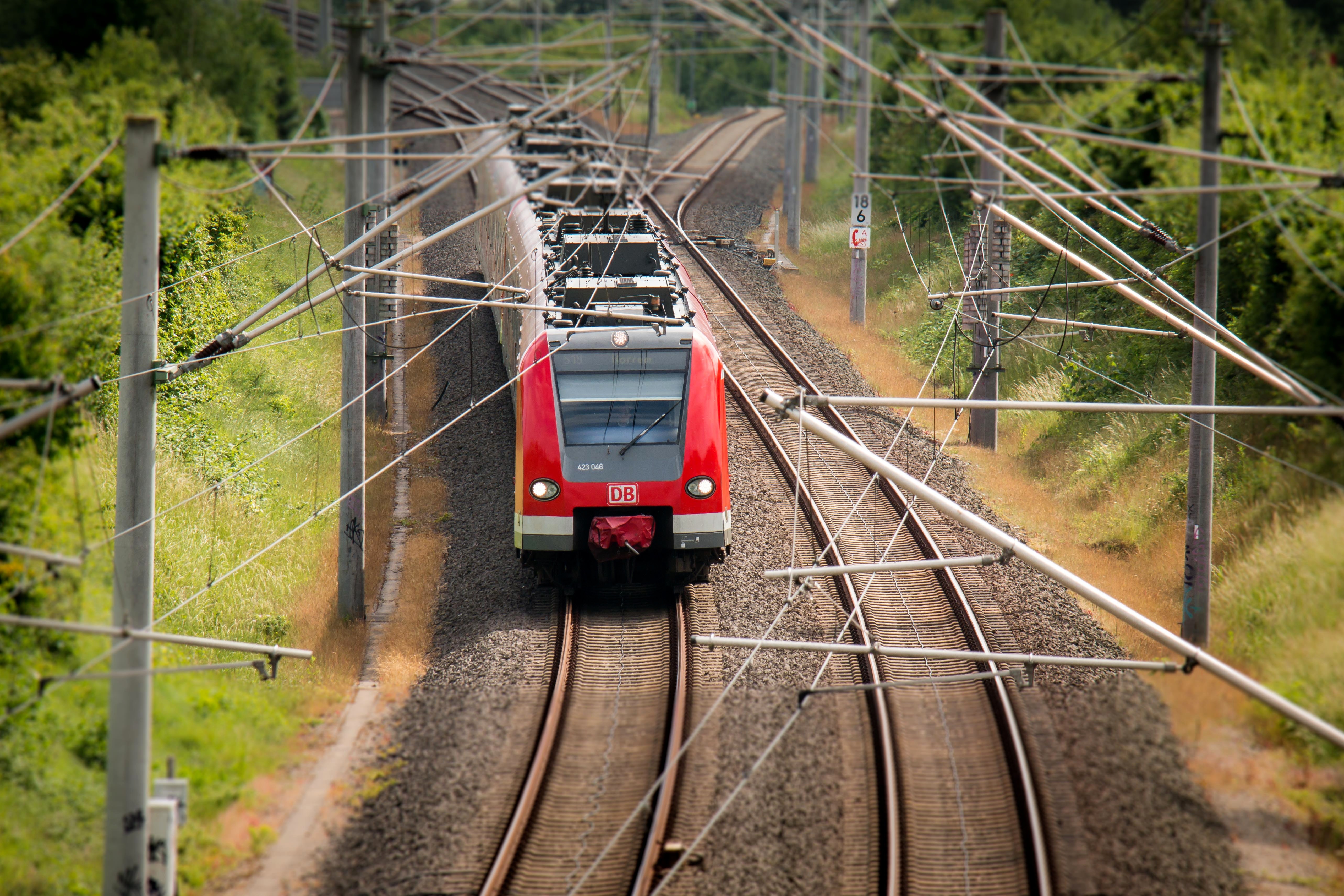 red and gray train