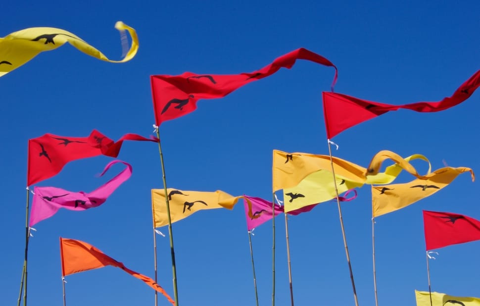 Sky, Flags, Pennants, Red, Yellow, Blue, flag, wind preview