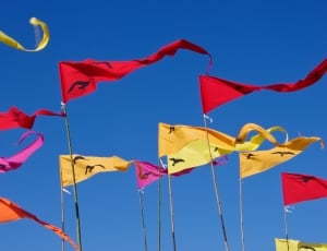 Sky, Flags, Pennants, Red, Yellow, Blue, flag, wind thumbnail