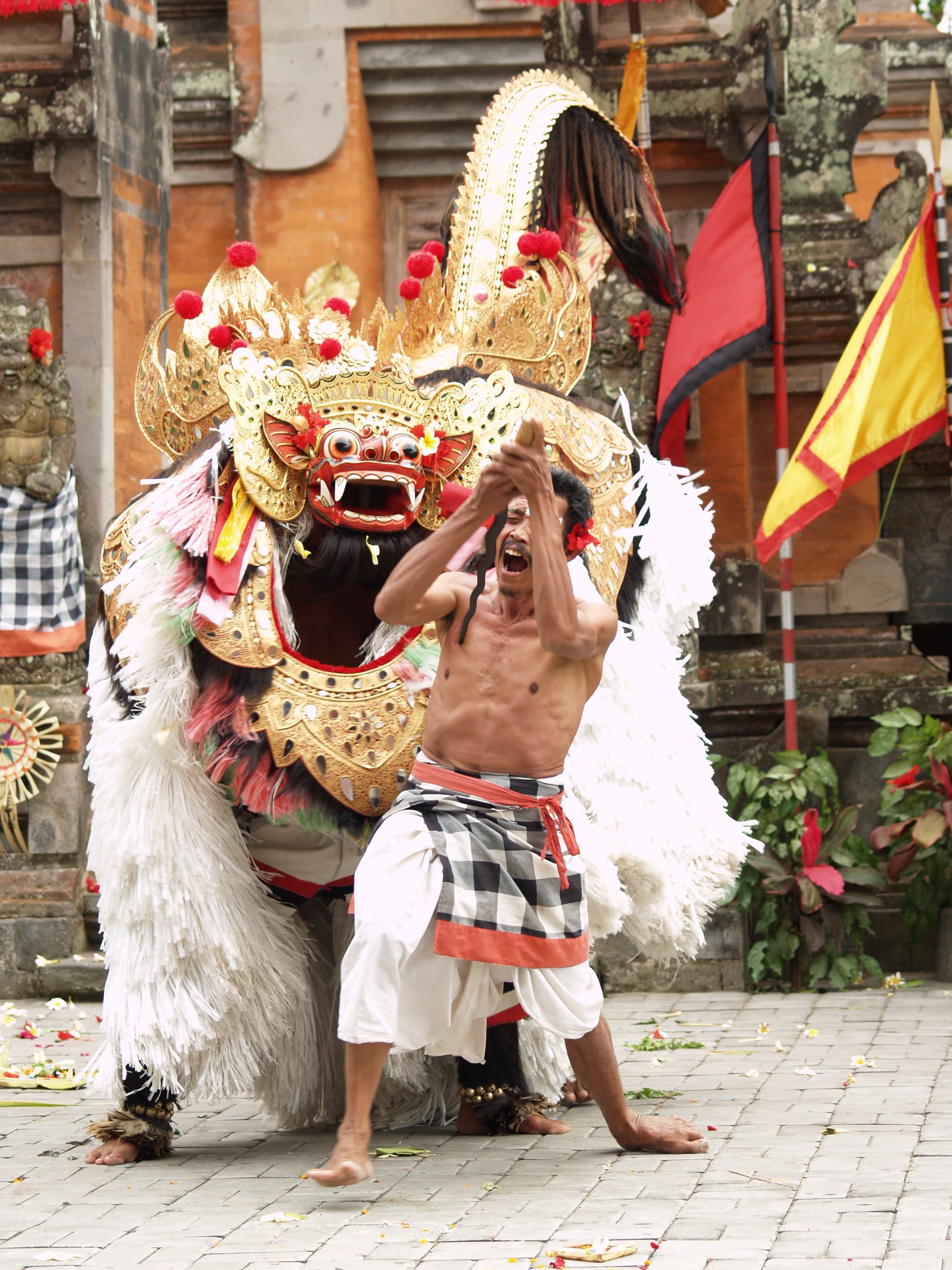 man performing dragon dance