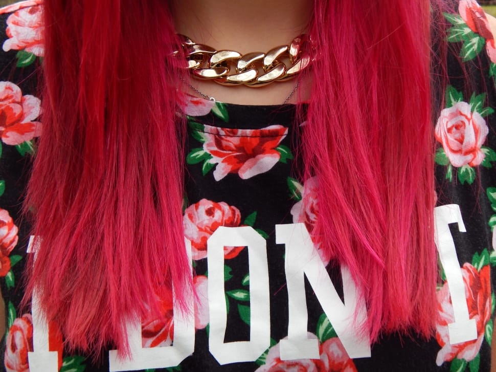 Pink, Chain, Girl, Hair, Black, Flowers, red, fashion preview