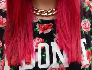 Pink, Chain, Girl, Hair, Black, Flowers, red, fashion thumbnail