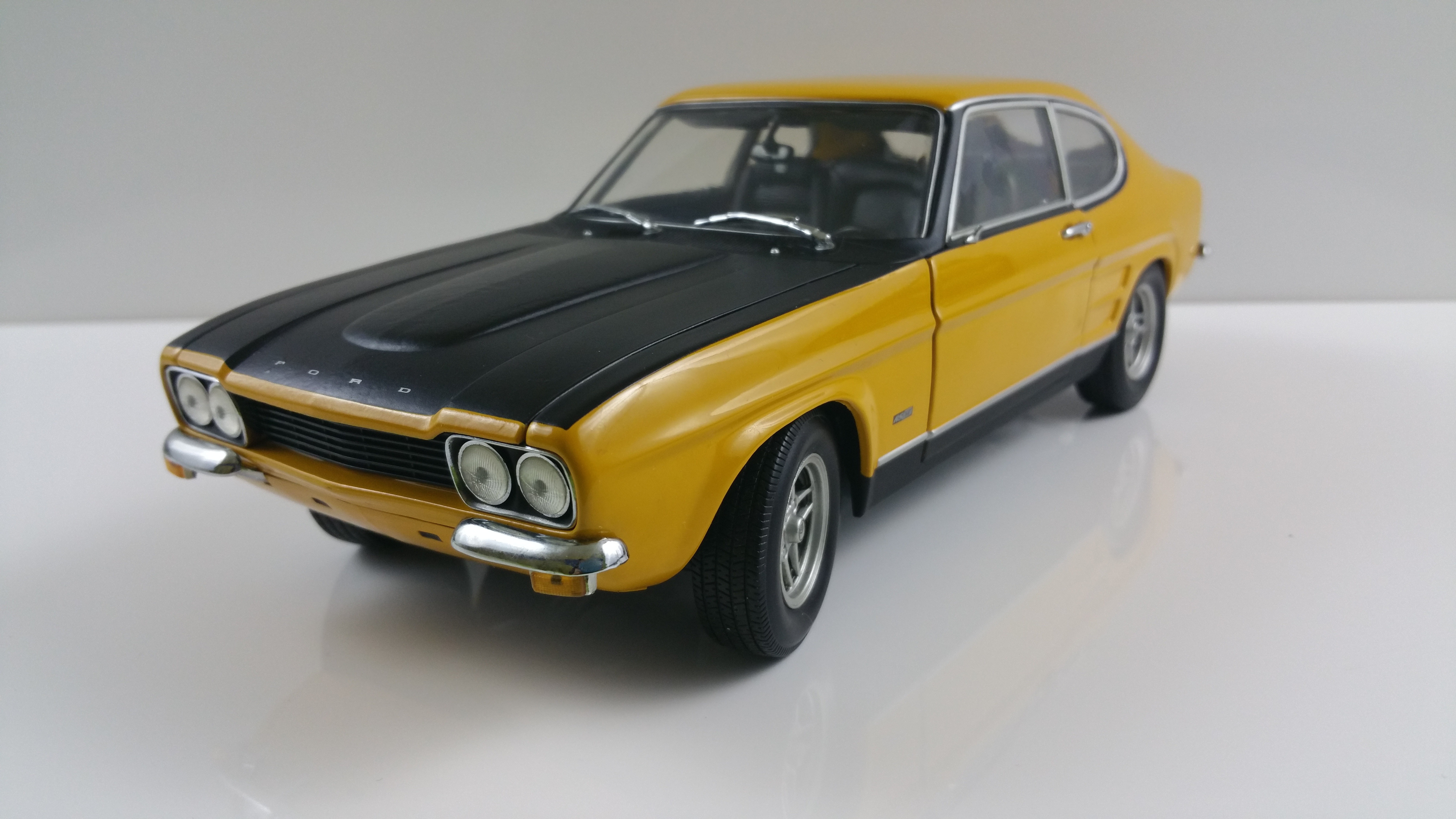 black and yellow classic car die-cast