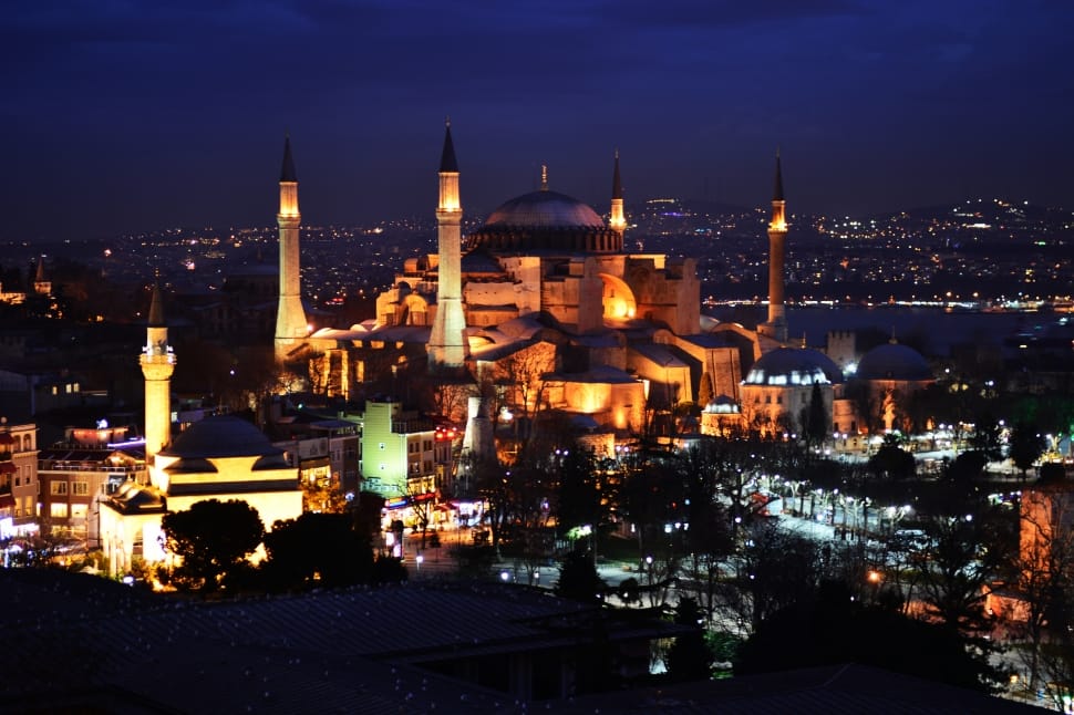 Cami, Night, Hagia Sophia, illuminated, night preview