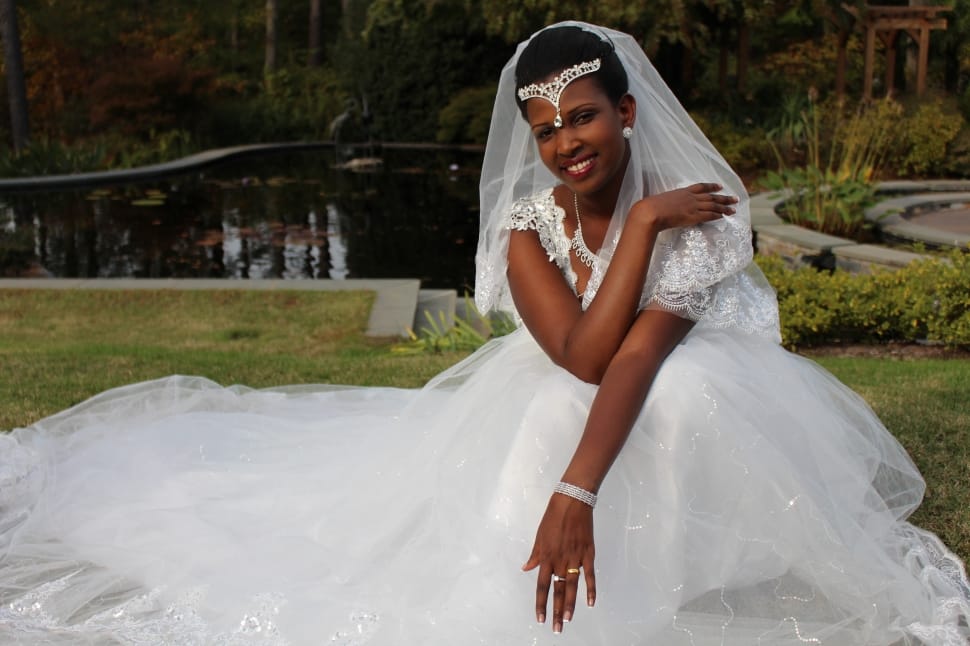 women's white applique wedding gown preview