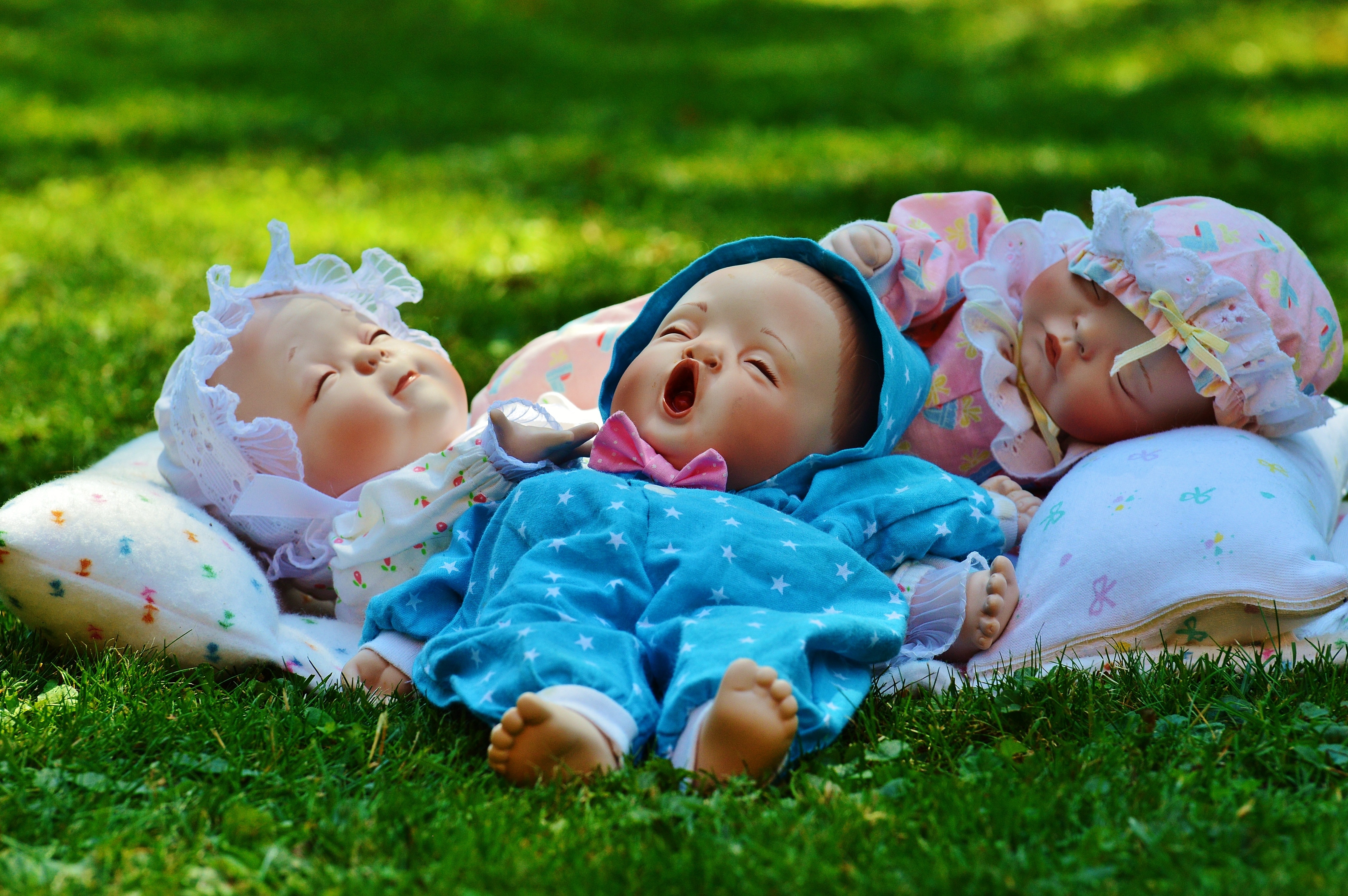 Eyes Closed, Babies, Three, Sleep, grass, lying down