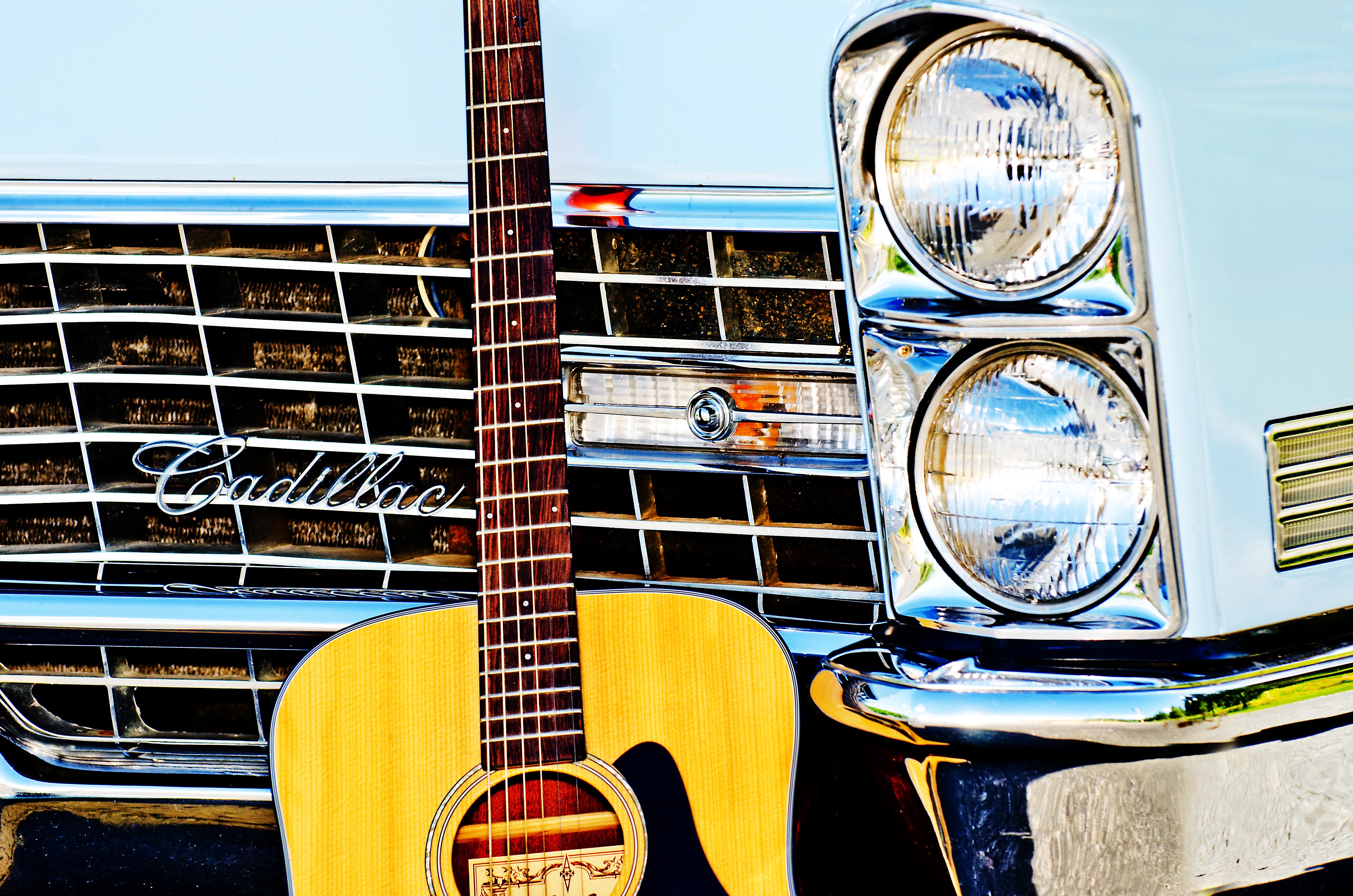 Headlights, Guitar, Vintage Car, retro styled, old-fashioned