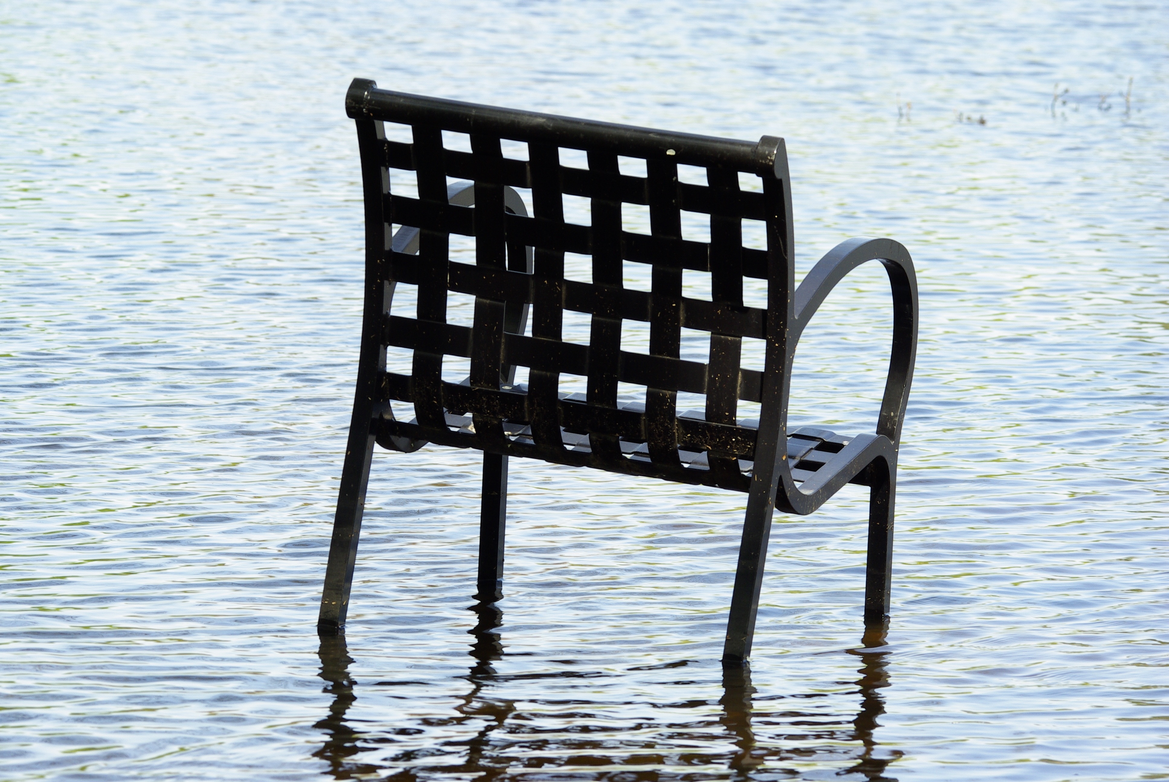 black steel armchair in body of water