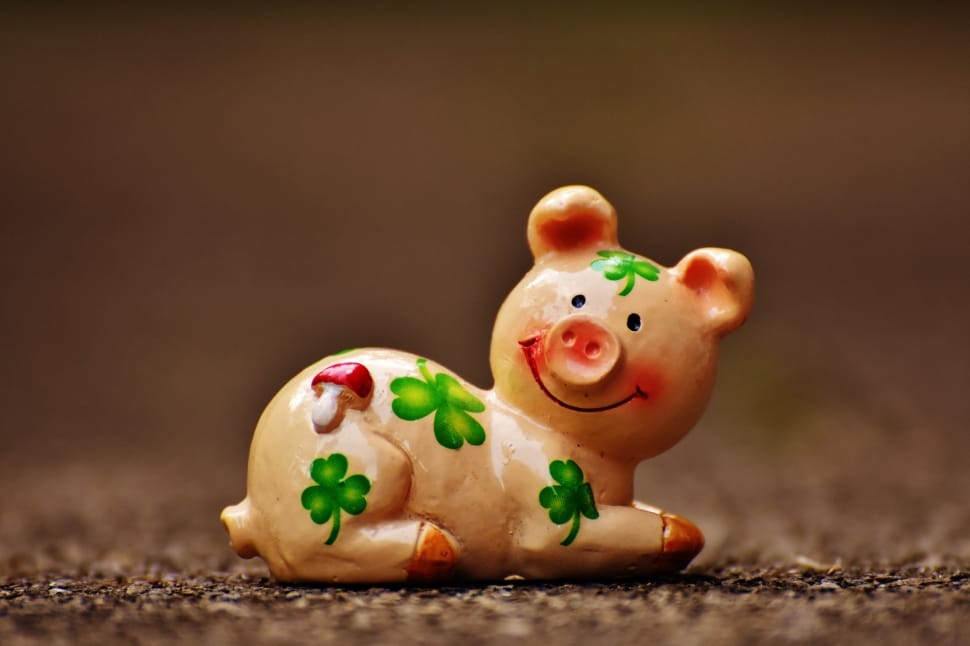 pink green and red pig ceramic figurine preview